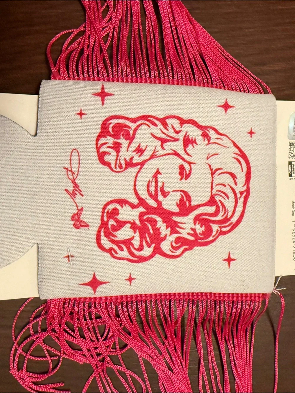 Hot Pink Fringe Can Cooler with 